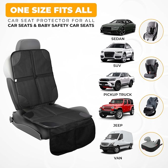 EcoNour Car Seat Protector 2 Pack, 600D Waterproof Fabric with Thick Padding, Non-Slip Backing, Seat Cover Mat for Baby Car Seat & Pets, Guards Against Spills, Stains & Scratches