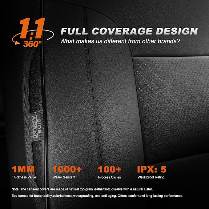 AOMSAZTO Truck Seat Covers for Chevy Silverado/GMC Sierra 1500 (2007-2013) 2500HD/3500HD (2007-2014) - Black with White Trim Faux Leather Car Seat Cover Full Set(Rear 40/60 Split for Crew Cab)