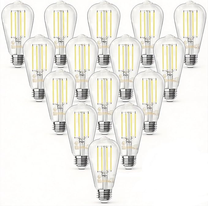 TJOY LED Edison Light Bulbs, E26 Dimmable Vintage Bulb, 8W = 60W Equivalent | Daylight White 5000K, 800LM, E26 Base, ST19/58, 80+CRI, Clear Glass, Antique Decorative Filament Bulb for Living Room, 20Pack
