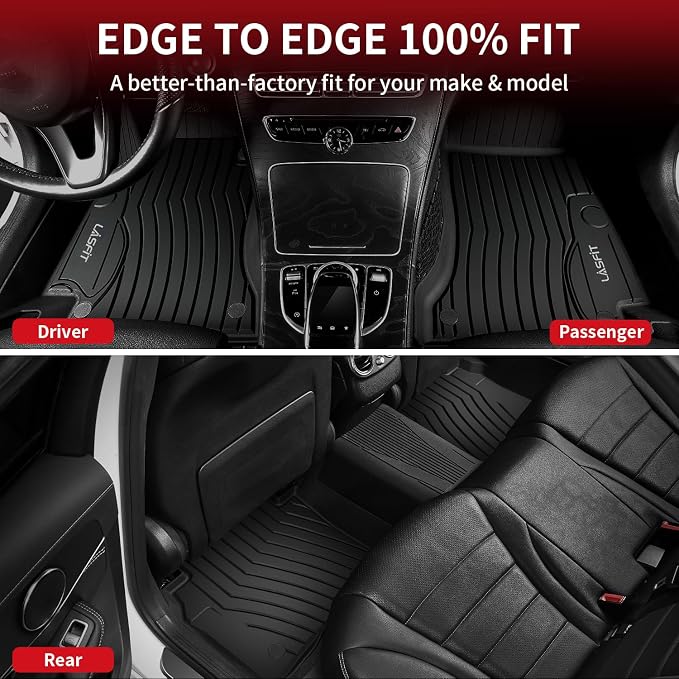 LASFIT Floor Mats for Mercedes Benz C Class 2015-2021 C300 /C400 /C350e /C43 AMG /C63 AMG/ C63 AMG S (Fit Sedan, Not Fit Coupe & Cabriolet), All Weather TPE Car Mats for C Class, 1st & 2nd Row Mats