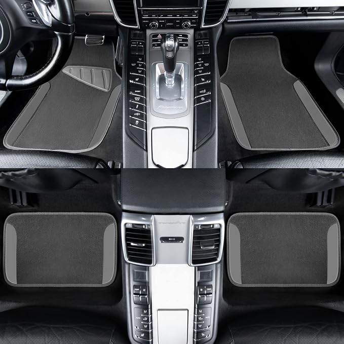 CAR PASS Waterproof Universal Fit Car Floor Mats, Car Mats Fit for SUV,Vans,sedans, Trucks,Set of 4pcs Car Carpet with Driver Heel Pad (All Gray)