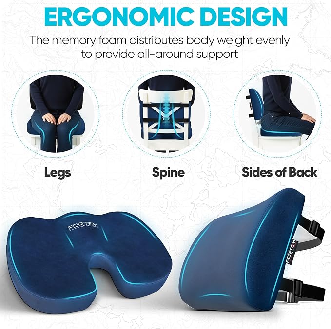 FORTEM Seat Cushion, Office Chair Cushion, Lumbar Support Pillow for Office Chair, Memory Foam Car Seat Cushions, Sciatica Coccyx Tailbone Pain Relief, Cushions for Back Support, Washable, Non Slip XL