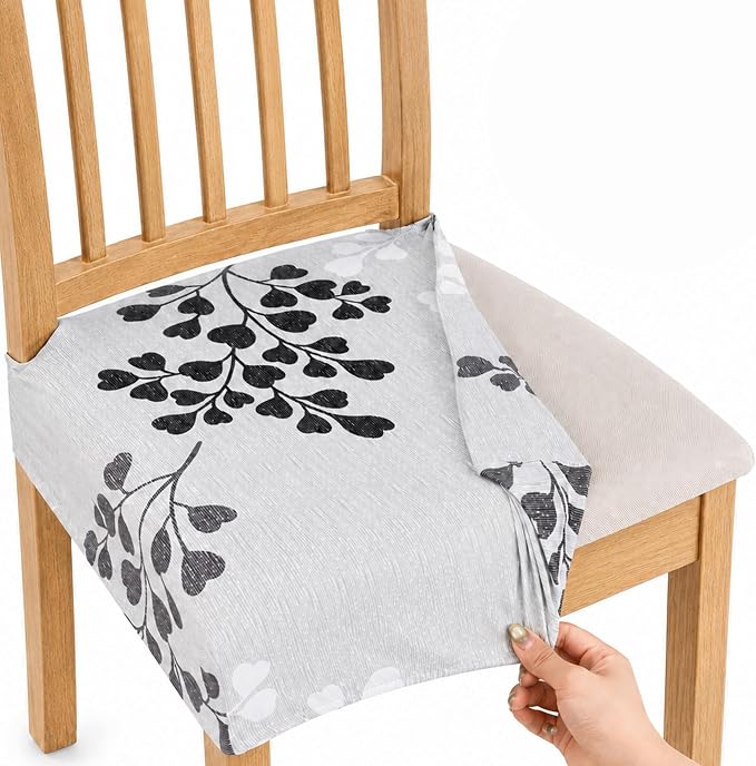 NILUOH Waterproof Seat Covers for Dining Room Chairs Set of 4, Stretch Printed Chair Seat Slipcovers Dining Chair Cover Removable Washable Chair Protctor Cover, Rear Covers