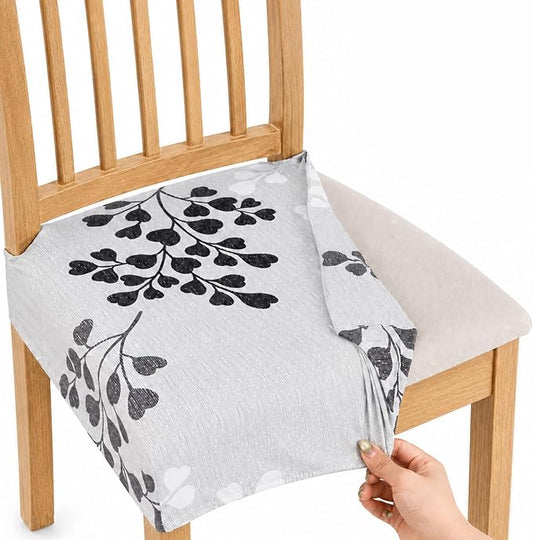 NILUOH Waterproof Seat Covers for Dining Room Chairs Set of 4, Stretch Printed Chair Seat Slipcovers Dining Chair Cover Removable Washable Chair Protctor Cover, Rear Covers