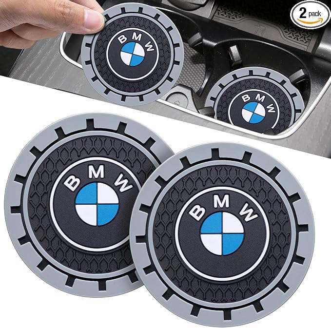 Car Cup Coaster, 2PCS Universal Non-Slip Cup Holders, Compatible with BMW SeriesCar Cup Holder Coasters，Car Drink Coaster Holder Accessory, Black