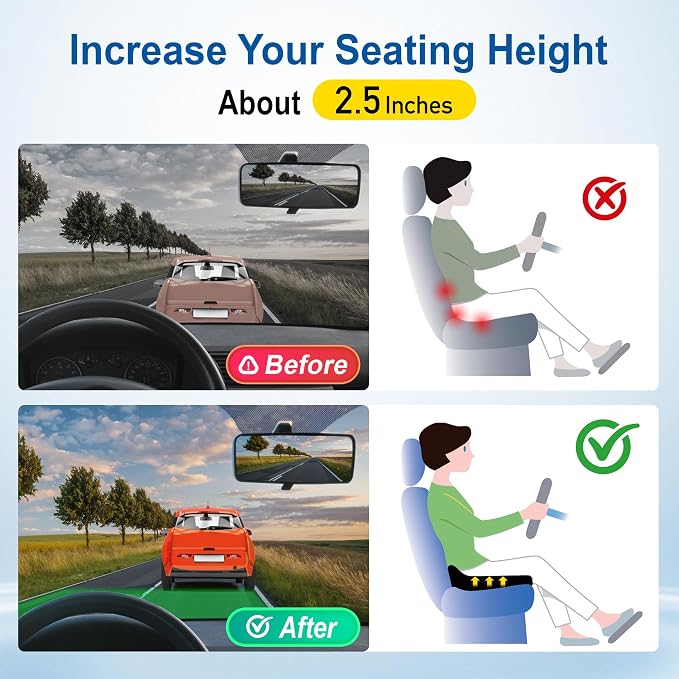Lofty Aim Car Seat Cushion for Driving, Memory Foam Driver Seat Cushion | Car Seat Cushion for Long Driving Comfort, Driver Seat Pillow Adds Height and Support for Cars, Trucks, Office Chairs, Gray