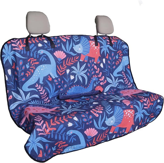 Back Seat Cover for Car Trucks Van SUV Jeep,Waterproof Rear Bench Towel Seat Covers for Dogs and Kids,Automotive Backseat Protector (Dinosaur)