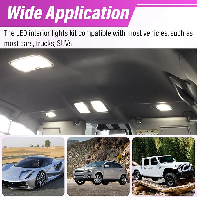ecocstm 24 PCS LED Interior Car Lights, T10 31mm 41mm LED Interior Lights Replacement Kit, 14V Interior Led Lights for Cars Dome, Map, Door, Trunk, Indicator Light (Pink Purple)