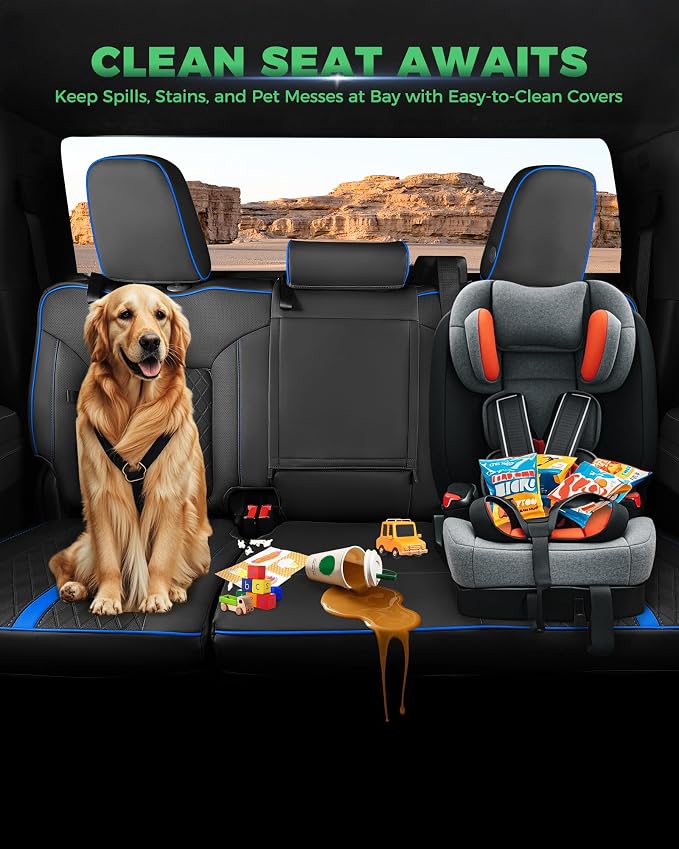 Custom Fit Seat Covers for 2019-2026 Sierra/Silverado 1500 CrewCab | Fits 2500/3500HD 2020-2026, with Rear Armrest/Seatback Storage, Faux leather, Waterproof, Scratch-resistant, Easy-clean