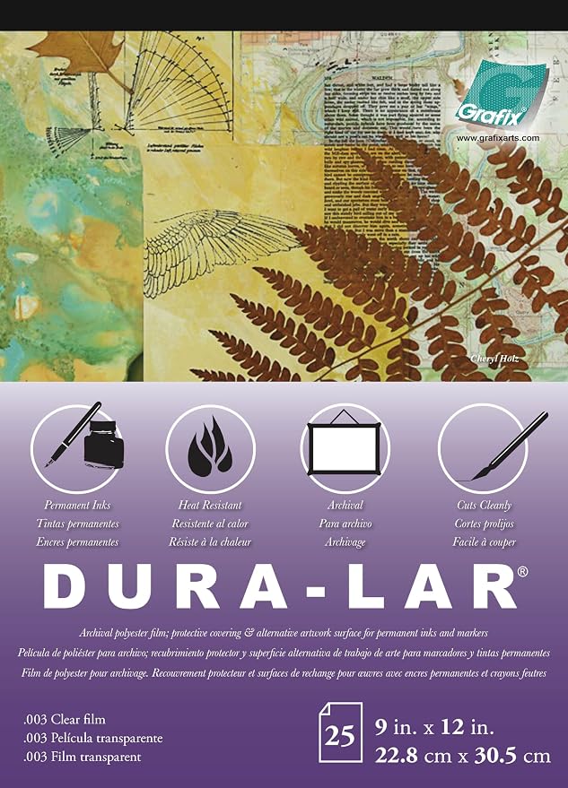 Grafix Dura-Lar 0.003" Film, Ultra Clear, Glossy 9"x12" Sheet, Mylar/Acetate Alternative for, Blank Stencils and Templates, Protection, Transparencies, Windows, Arts and Crafts, Pad of 25 Sheets