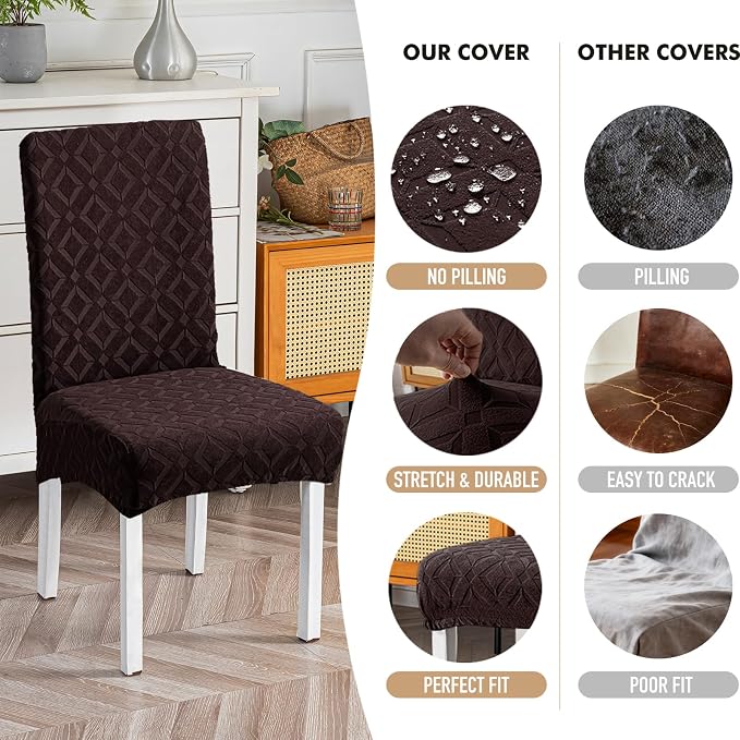 Genina Waterproof Chair Covers for Dining Room Set of 6, Removable Washable Chair Slipcover Protectors, Chocolate