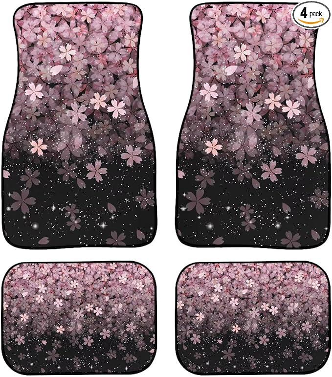 Pink Cherry Blossoms Print Car Floor Mats Set of 4 Universal Vehicle Floor Carpet Decorative Auto Front Rear Foot Rugs for Trucks SUV Sedan