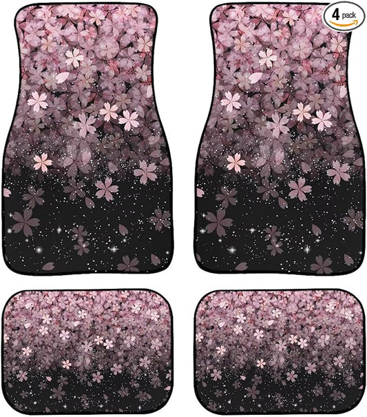 Pink Cherry Blossoms Print Car Floor Mats Set of 4 Universal Vehicle Floor Carpet Decorative Auto Front Rear Foot Rugs for Trucks SUV Sedan