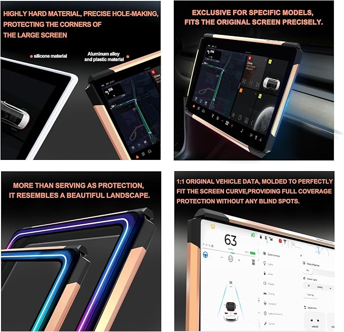 Screen Ambient Light for Tesla Model 3/Y, Rose Gold | 2017-2023 Model 3, 2020-2024 Model Y, Interior Lighting, Screen Metal Protector Case