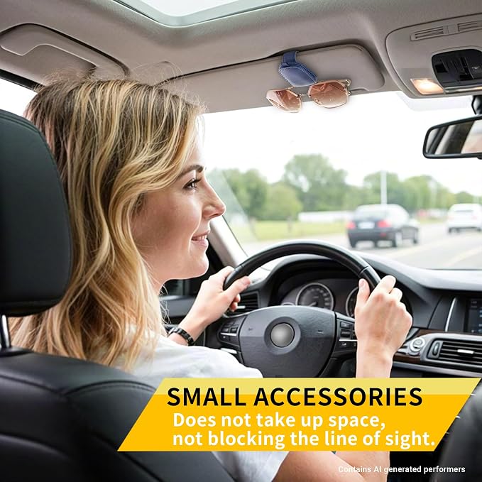 Yuoyar Magnetic Leather Sunglasses Holder for Car, 2 Packs (Blue) | Magnetic Car Visor Accessories