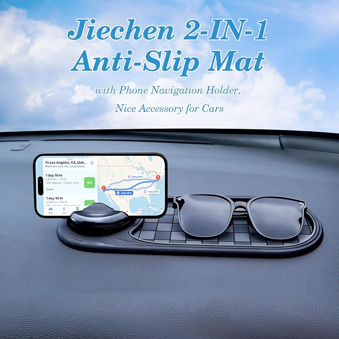 Universal Anti-Slip Car Dashboard Mat with 360° Rotating Phone Holder – Multi-Functional Organizer Pad for Phones, Sunglasses, Keys, and Daily Essentials (Gray Black)