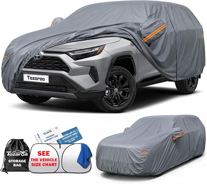 SUV Cover Waterproof All-Weather,Outdoor Full Exterior Car Covers Custom Fit for Honda CR-V,Toyota RAV4,Tesla Model Y,Chevrolet Equinox,Hyundai Tucson,VW Tiguan,GLC,etc,Size S2(See Size Chart)