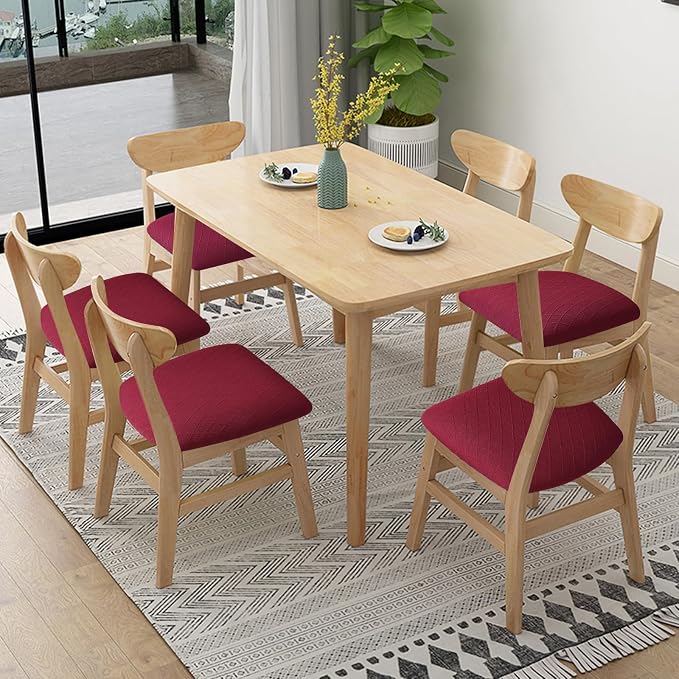 Fuloon Stretch Chair Seat Covers 4 PCS, Removable Washable Dining Chair Covers Anti-Dust Dining Room Seat Cushion Slipcovers (4, Burgundy)