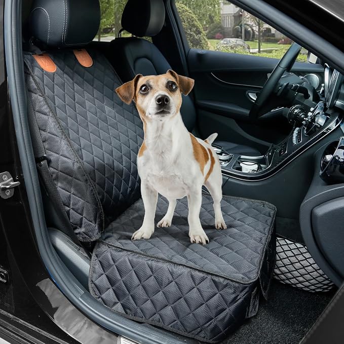 PETICON 2 Pack Pet Car Seat Cover for Front Seat, Captain Chair Seat Cover | Waterproof Pet Seat Protector, Full Protection with Side Flaps, Non-Slip, Large Front Storage Pocket, Fits Cars/Trucks/SUVs