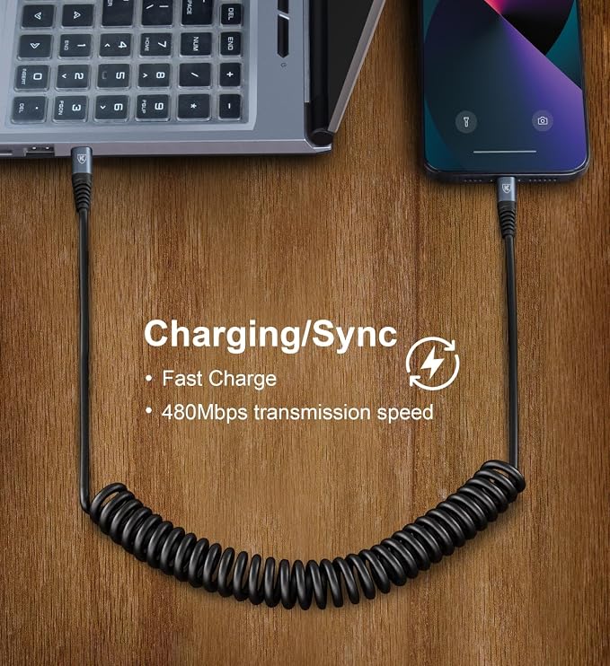 USB C to USB C Cable 6ft, 2Pack Coiled USB C Charger Cable Car, Type C Fast | Charging Cable for Carplay Android Auto iPhone 17/16/15/Pro Max/MacBook Pro 2020/iPad Pro 2020/iPad Air 4/Samsung Galaxy S23