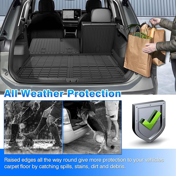 Cartist Cargo Mat Fit for Volkswagen VW Tiguan 5 Passenger 2018-2024 Trunk Mat with Backrest Mat Accessories TPE All Weather Anti-Slip