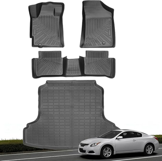 Floor Mats & Cargo Liner for Nissan Altima 2012 2011 2010 2009 2008 2007 | All Weather TPE Floor Liners Custom Fit Altima Heavy Duty Car Mats 1st & 2nd Row & Trunk Mat Accessories Black