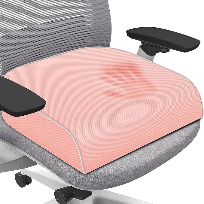 SweetSlubr Seat Cushion for Tailbone Pain Relief, Office Chair Cushion, Memory Foam Large Chair Pad with Non-Slip Cover for Soft Support at Office Chair, Car Seat, Airplane Pink/Large