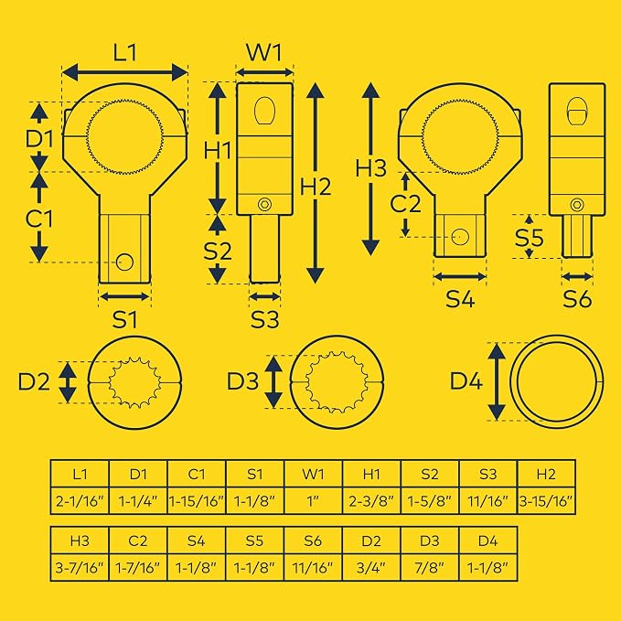 LAMPHUS Off-Road ATV UTV Light Bar Mounts Mounting Bracket Mini Bar Clamp Kits [0.75"/1"/1.25" Inch] [360-Degree] [2 Stud Sizes] [Aluminium] [2 Unit] Bull Bar Roll Bar Clamp Roll Cage Clamps Mount