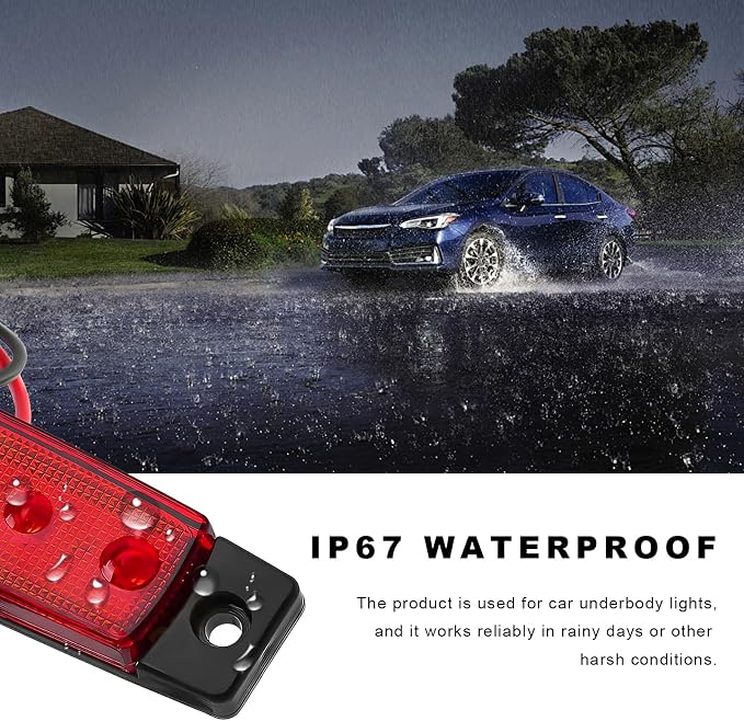 10 PCS Car LED Rock Strip Lights, 3.8" 6 LED Shockproof Thin Line Side Marker Clearance Light, Waterproof Exterior Underglow Wheel Fender Well Lighting Kit for Most Vehicles (Red)