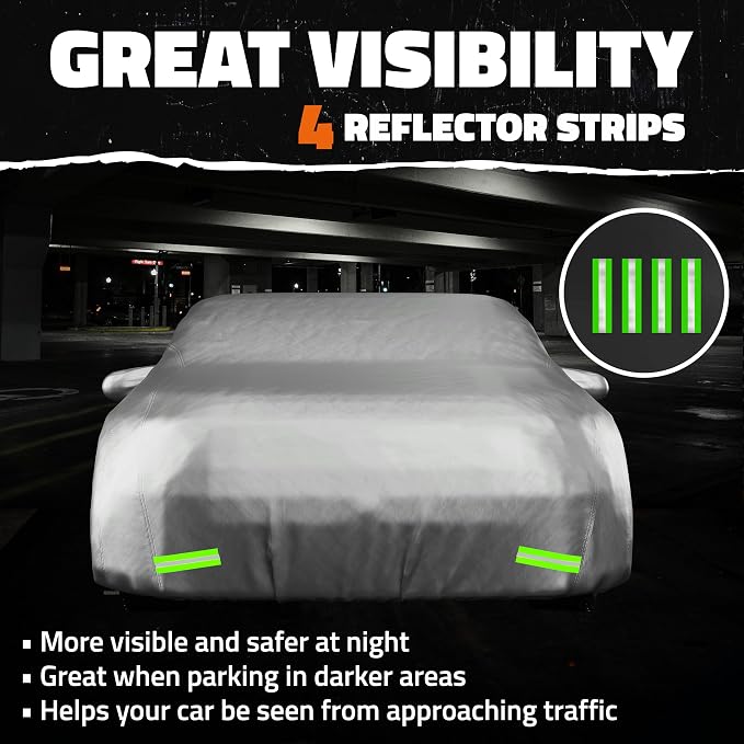Mockins 185"x70"x60" Small Sedan Car Cover for Snow Frost UV & Light Rain | All Weather 190T Polyester Outdoor & Indoor Car Covers for Automobiles | Water-Resistant Full Exterior Covers with Strap
