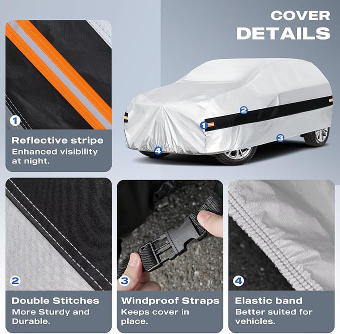 10 Layers Minivan Car Cover Custom Fit for Chrysler Town & Country,Voyager,Grand Voyager, Waterproof All Weather for Automobiles, Outdoor Full Cover Sun Dust Protection with Cotton. Silver