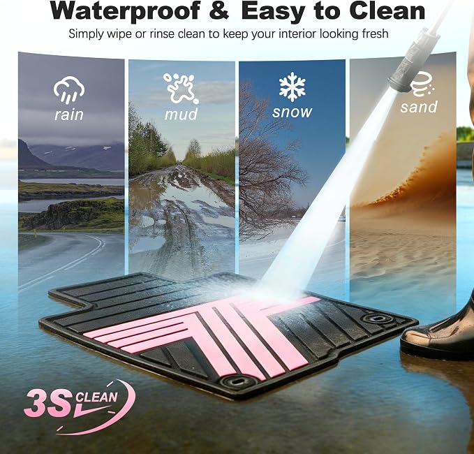 Rubber Floor Mats for Honda Civic Sedan Hatchback Si 2022-2026 | Include Sport but Not for Hybrid, All Weather Car Floor Liners Fit for Acura Integra 2023-2026, 1st & 2nd Row, Black & Pink