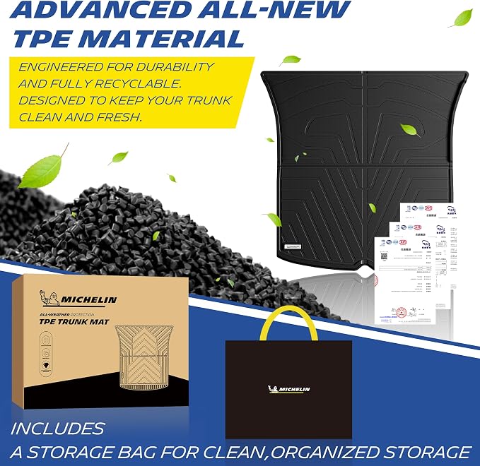 Michelin Vehicle Mat, All-Weather TPE Custom Fit Liner for Tesla Model Y 5 Seat Trunk Mats 2025-2027 (3 Piece), Elite