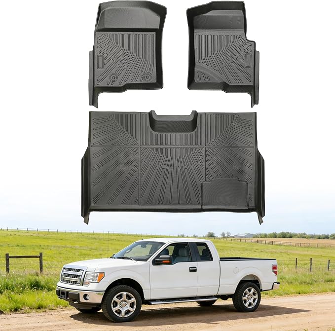 Floor Mats for Ford F-150 F150 SuperCrew/Crew Cab 2010-2014 | (Not for SuperCab or Regular Cab), Heavy Duty TPE All Weather Protection Waterproof Non-Slip (Two-Row Floor Mats)