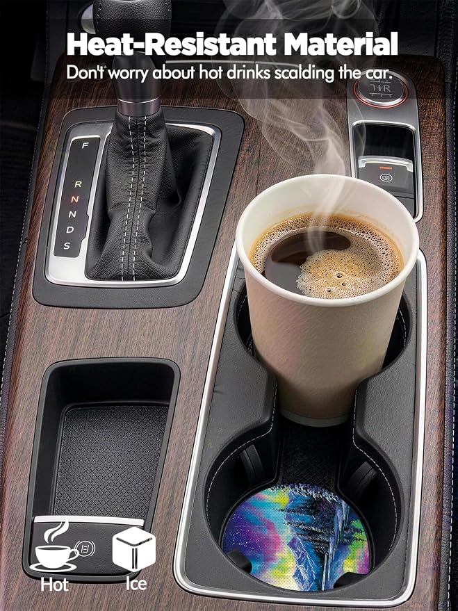 WOCOCN Car Coasters for Cup Holders - 2 Pack 2.75" Universal Rubber Car Cup Coaster, Non-Slip Waterproof Car Interior Accessories, Cute Car Decor Gifts for Women and Men (Aurora)
