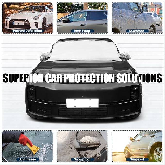 Canchiing Silver Car Half Car Cover Auto Sun Heat and UV Rays Blocker Foldable Automotive Front Windshield Sunshade Protector Easy Installation with Straps Fits Cars Sedan SUV(70" X 59",SUV)