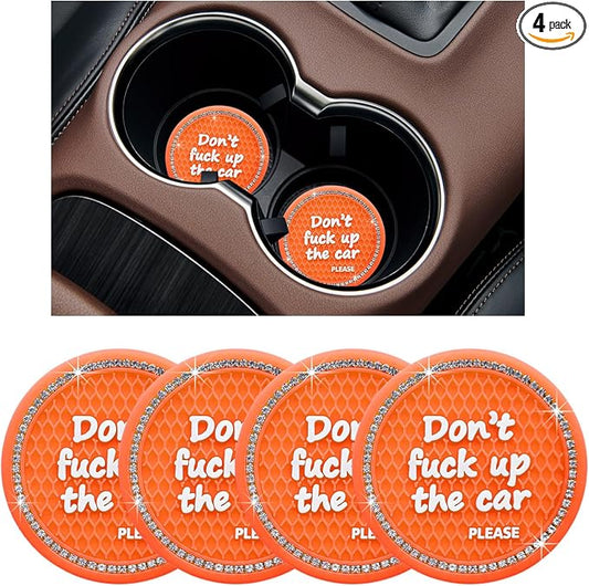 Ziciner 4 Pack Bling Car Cup Holder Coaster, 2.75 Inch Anti-Slip Auto Insert Cup Coaster, Crystal Car Drink Cup Mat Perfect for Women Girls, Universal Interior Decor Accessories (Orange)