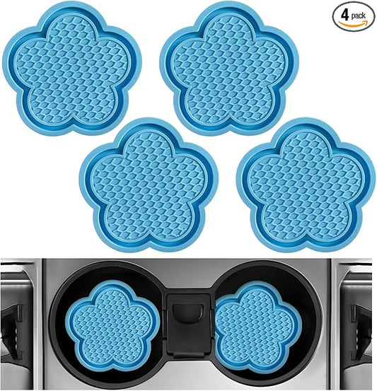 DXNQ 4 PCS Car Cup Coasters, Cute Flower Shaped Car Cup Holder Mat, PVC Waterproof Anti Slip Vehicle Cup Holder Insert Coaster, Universal Car Interior Decor Accessories (Sky Blue)