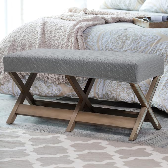 Fuloon Waterproof Dining Bench Cover, Removable Bench Slipcover Washable Bench Seat Protector Cover for Living Room, Bedroom, Kitchen (Light Grey)