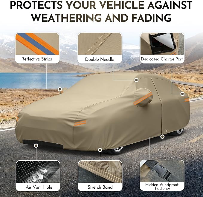 Kaugung Custom Fit Car Cover for Tesla Model 3 (2017-2026), Heavy Duty All Weather Waterproof Outdoor Cover, Sun Rain UV Protection with Driver Door Zipper, Mirror Pockets, Vents & Charging Port