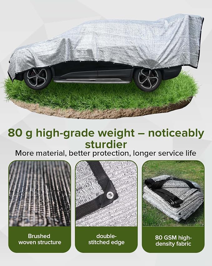 FoundGo 85% Aluminum Shade Cloth, 6.5'x6' Car/Dog Sun Reflective Aluminet tarp,Silver Reflective Sun Shade Net Cover with Grommets,Breathable,Sun/UV/Heat Blocking for Camping,RVs,with Accessories