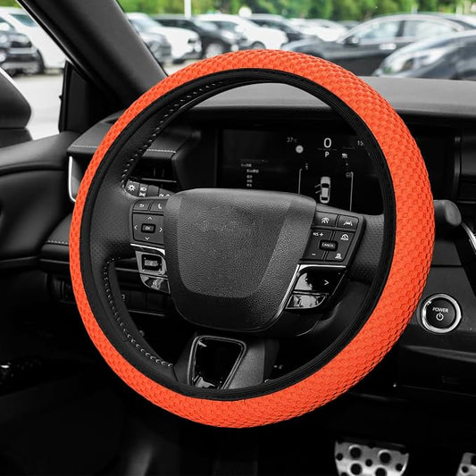 Elastic Stretch Steering Wheel Cover, Steering Wheel Protector, 15 Inch Anti-Slip Breathable Microfiber Ice Silk Protection, Easy Carry, Warm in Winter & Cool in Summer for Cars (Orange)