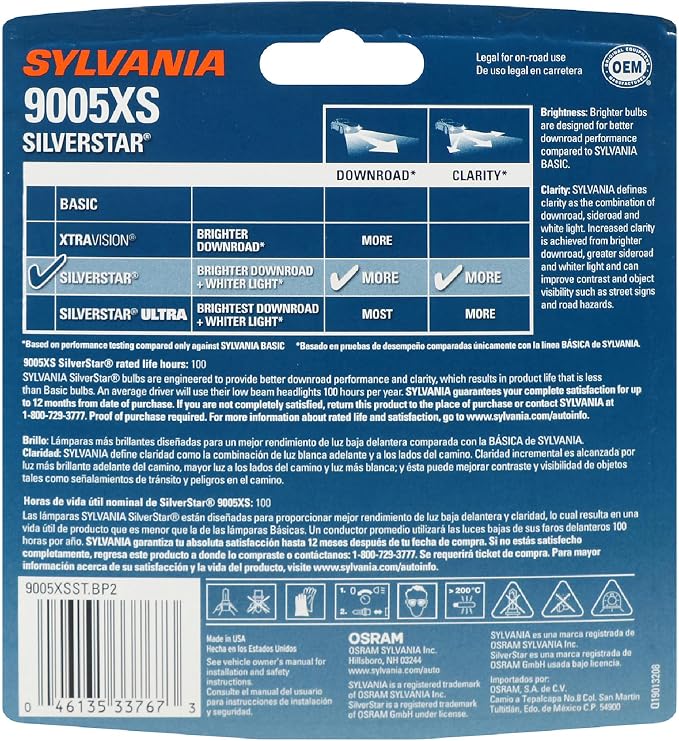 SYLVANIA 9005XSST.BP2 9005XS Silverstar High Performance Halogen Headlight Bulb - Pack of 2