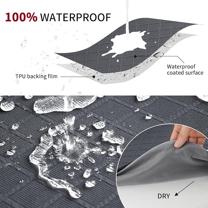 Fuloon Waterproof Seat Cushion Covers 4 PCS, Stretch Jacquard Chair Seat Covers Washable Dining Room Seat Slipcovers Removable Kitchen Chair Protector (4, Waterproof-Dark Grey)