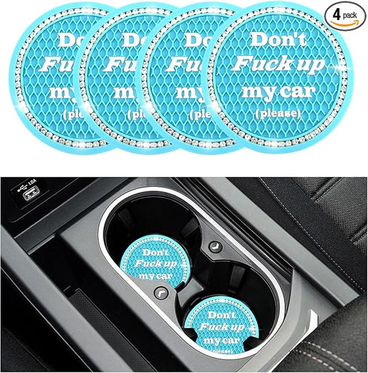 4 PCS Bling Car Cup Coaster, 2.75 Inch Anti-Slip Cup Holder Insert Coasters, Universal Crystal Rhinestone Auto Drink Car Cup Mat, Interior Car Accessories for Women Girls (Light Blue)
