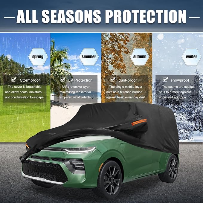 X AUTOHAUX Car Cover for Kia Soul 2009-2025 210D-PU Outdoor Full Car Cover All Weather with Door Zipper for Waterproof Windproof Sun Rain Snow Protection