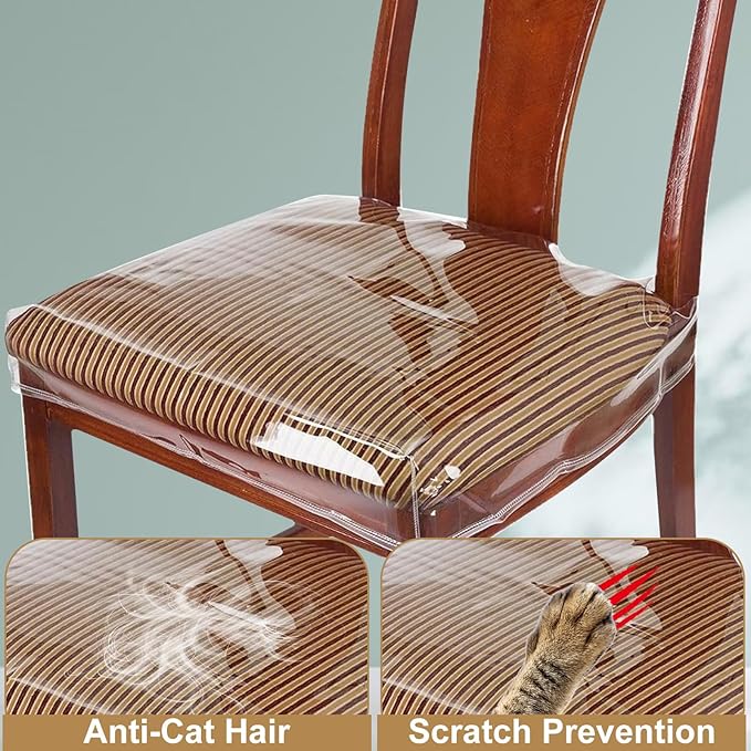 6 Pack Plastic Seat Covers for Dining Chairs, Plastic Chair Covers for Dining Chairs, Plastic Dining Chair Covers PVC Seat Protector, Waterproof Kitty Scratch Resistant for 22"- 23" Chair
