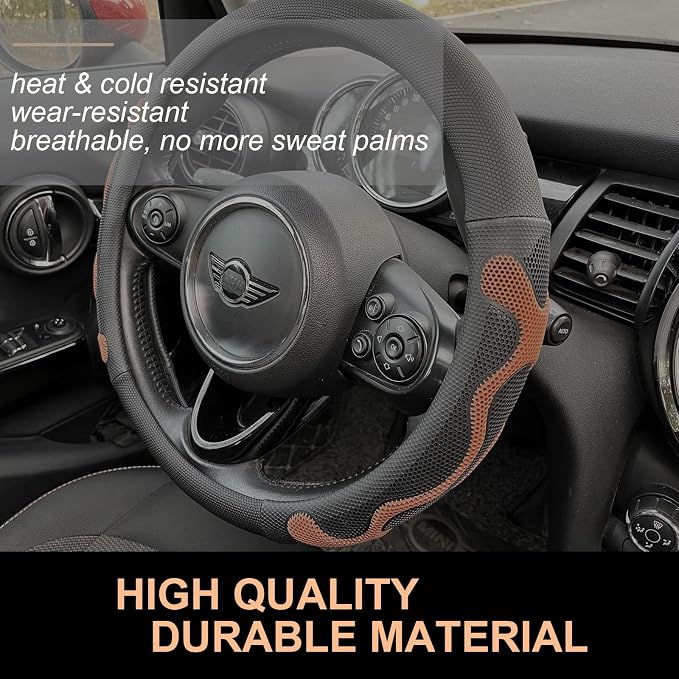PINCTROT Comfy Grip Steering Wheel Cover, Anti-Slip Design, Universal 14.5-15 Inch(Silicone Brown)