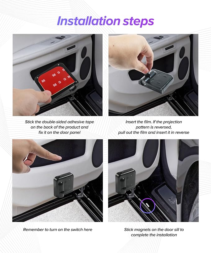 2PCS Car Door Lights,Car Accessories Wireless LED Logo Door Projector Light,Automotive Running Board Light Assemblies,Welcome Lights for Cars,Suitable for Most Cars (Red American Flag)
