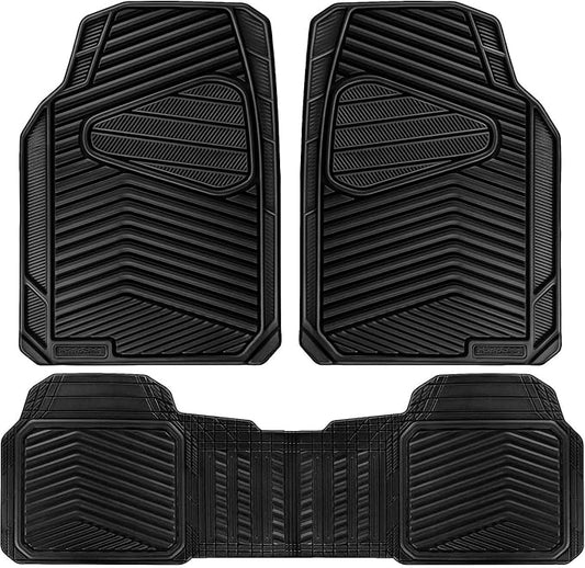CAR PASS Rubber Car Mats, Waterproof Car Floor Mats All Weather,Car Mat Full Set 3 Piece, Automotive Floor Mat Trim to Fit for Cars Sedans SUVs Trucks, Anti-Slip Easy Clean, All Black